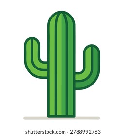 A flat vector illustration of a green saguaro cactus with two arms presented in a minimalist cartoon style.