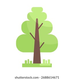 Flat vector illustration of a green tree. Simple nature design for eco projects, backgrounds, landscapes, and environmental concepts. Minimalistic style suitable for web, apps, and infographics.