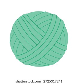 Flat vector illustration of green yarn ball. Perfect for sewing, knitting, crochet, handmade craft, textile design, hobby icons, UI elements, and creative DIY projects.