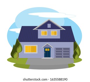 Flat vector illustration. Grey house.
