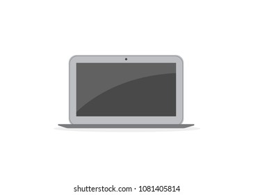 Flat Vector Illustration of Grey Laptop. Electronic Device Mockup with screen reflection.