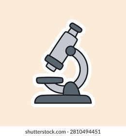 A flat vector illustration of a grey scientific microscope, designed as a cute educational die-cut sticker.