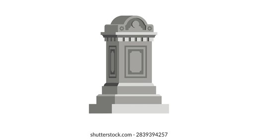 A flat vector illustration of a grey stone pedestal or monument base isolated on a white background.