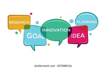 Flat Vector Illustration Of Group Chat Discussing Business Idea. Suitable For Design Element Of Business Forum, Idea Discussion, And Community Dialog. Chat Bubble Overlapping.