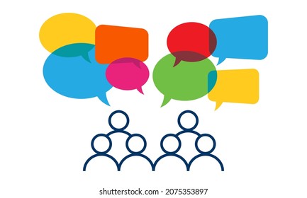 Flat vector illustration of group of people doing group discussion. Suitable for design element of a forum, seminar, and political debate.