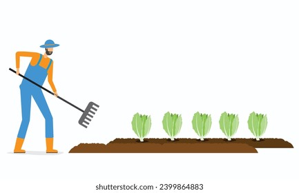 flat vector illustration grow vegetables and farmer working concept