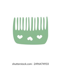 Flat vector illustration with hair care isolated object: hair dressing table comb, dresser comb for hair, mustache, beard. Hand-drawn funny hair styling grooming comb