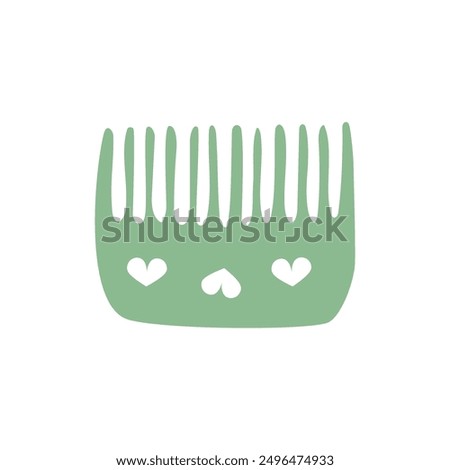 Flat vector illustration with hair care isolated object: hair dressing table comb, dresser comb for hair, mustache, beard. Hand-drawn funny hair styling grooming comb