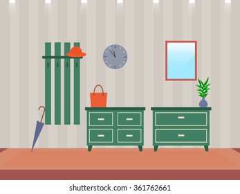 Flat vector illustration hall with mirror .Interior home