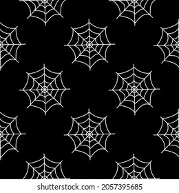 Flat vector illustration. Halloween seamless pattern with white cobwebs on black background. Use for web, notepad, background, paper