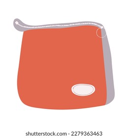 Flat vector illustration: hand drawn square orange cosmetic bag. Accessory image is perfect for shop advertising, product promotion, stickers, cards, flyers etc