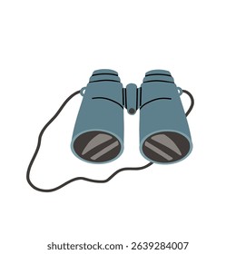 Flat vector illustration of a hand drawn binoculars object in cartoon style. Isolated on a white background, perfect for travel, camping, wildlife, or adventure themed designs