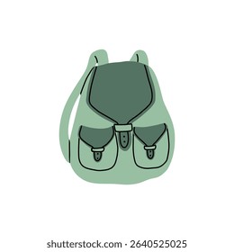 Flat vector illustration of a hand drawn camping backpack with straps and pockets. Isolated on a white background. Perfect for hiking, travel, outdoor adventures, and camping gear designs