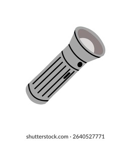 Flat vector illustration of a hand drawn handheld flashlight with a light beam. Isolated on a white background. Perfect for camping, hiking, night adventures, and emergency design concepts.