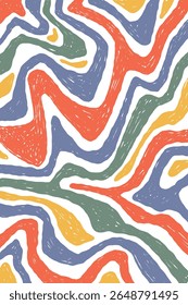 Flat vector illustration of a hand drawn abstract vertical backdrop featuring colorful wavy stripes with visible pencil texture. Artistic and modern decorative collection for creative design use. 