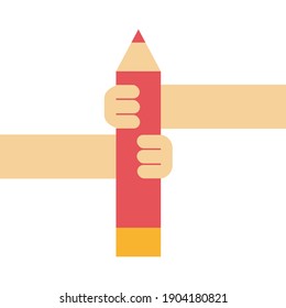 flat vector illustration, hand fighting over pencils