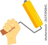 A flat vector illustration of a hand holding a paint roller, on a white background. Perfect for design projects related to painting, home improvement, and DIY