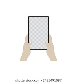 Ilustración vectorial plana.
con la mano sosteniendo una tableta vacía o Mediana bandeja.