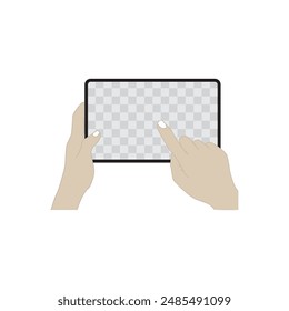 flat vector illustration.
hand holding an empty tablet or medium tray.