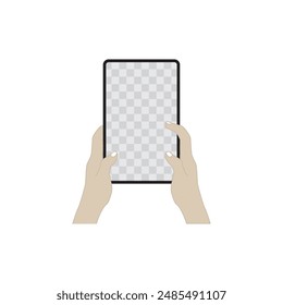 Ilustración vectorial plana.
con la mano sosteniendo una tableta vacía o Mediana bandeja.
