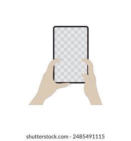 flat vector illustration.
hand holding an empty tablet or medium tray.