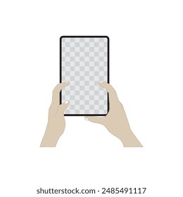 flat vector illustration.
hand holding an empty tablet or medium tray.