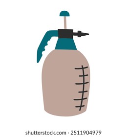 Flat vector illustration of a handheld garden sprayer, simple and cartoon style icon. Gardening equipment, watering plants or pest control. Doodle for use in garden themed designs, plant care