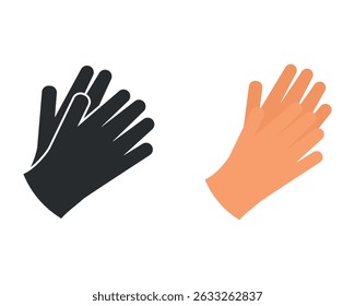 Flat vector illustration of hands clapping or giving high five, represented in both black silhouette and peach color. Perfect for teamwork, achievement, and motivation visuals.