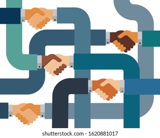 Ilustração de vetor plano de aperto de mão. Conceito de comunicação moderna. 