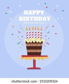 Flat Vector Illustration Happy Birthday Cake Stock Vector (Royalty Free ...