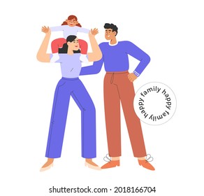 Flat vector illustration with happy father and mother characters and their daughter. Concept of adoption or parenting.