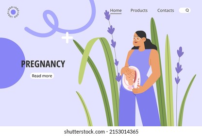 Flat vector illustration with happy female planning a pregnancy. Concept of childbirth or search for a gynecologist.