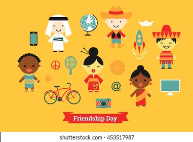 Flat vector illustration of Happy Friendship Day.