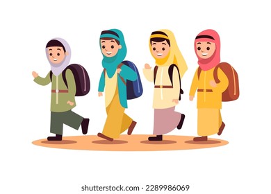 ilustración vectorial plana de niños felices yendo a la escuela