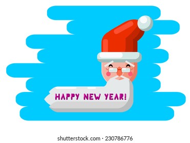 Flat Vector Illustration Happy New Year Xmas Cartoon Santa claus Card for Design, Website, Background Banner. Merry Christmas Template
