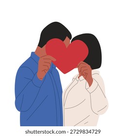 Flache Vektorgrafik von glücklichen romantischen Paaren, die Liebe durch Umarmungen, Herzsymbole und liebevolle Gesten ausdrücken. Moderne Zeichentrickfiguren, die Romantik, Beziehungen und emotionale Verbindungen zeigen. Ideal für Valentinstag-Designs, Hochzeitsthemen, Liebesgeschichten, Grußkarten, Social Media, Poster und Marketingvisuals.