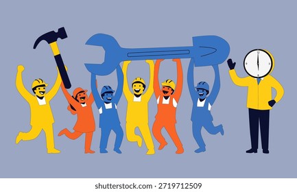 Ilustração vetorial plana de trabalhadores felizes celebrando o dia do pagamento, simbolizando o pagamento do salário, o trabalho em equipe e o sucesso financeiro em um estilo de desenho animado moderno.