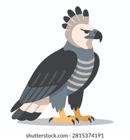 A flat vector illustration of a Harpy Eagle standing and looking to the side with detailed feathers and sharp talons.