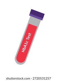 Ilustração de vetor plano do tubo de exame de sangue HbA1c usado para diagnóstico de diabetes e controle de glicose. Conceito de laboratório médico mostrando teste de hemoglobina glicada. Isolado no fundo branco.