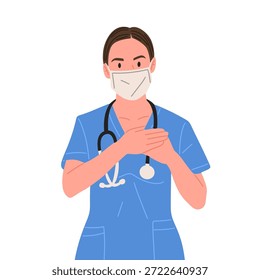 Ilustração vetorial plana de profissionais de saúde usando esfoliantes e estetoscópio, mostrando cuidados, profissionalismo, serviço médico, equipe hospitalar e conceito de suporte à saúde. Estilo de desenho animado moderno isolado no fundo branco.