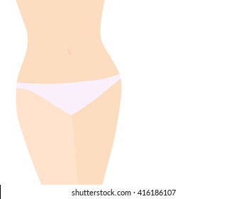 Flat vector illustration of a healthy lean womanâ??s tummy on white background