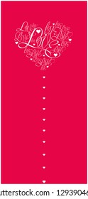 Flat vector illustration of heart from calligraphic "love" on red background for Valentine`s Day cards, invitations, greetings, posters, prints, flyers, banners, wedding design and decoration, web. 