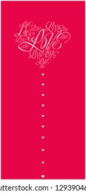 Flat vector illustration of heart from calligraphic "love" on red background for Valentine`s Day cards, invitations, greetings, prints, posters, flyers, banners, wedding design and decoration, web. 