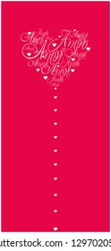 Flat vector illustration of heart from calligraphic "amor" on red background for Valentine`s Day cards, wedding design and decoration, invitations, greetings, posters, banners, flyers, prints, web.