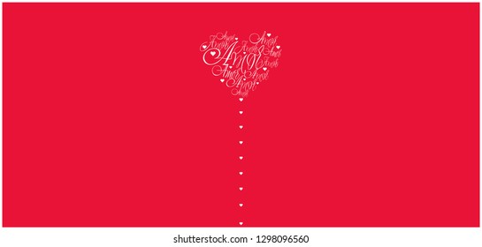 Flat vector illustration of heart from calligraphic "amor" on red background for Valentine`s Day cards, greetings, invitations, prints, posters, banners, flyers, wedding design and decoration, web.