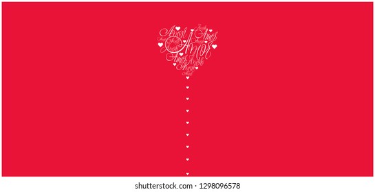 Flat vector illustration of heart from calligraphic "amor" on red background for Valentine`s Day cards, greetings, invitations, wedding design and decoration, posters, banners, flyers, prints, web.