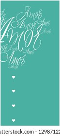 Flat vector illustration of heart from calligraphic "love" on turquoise background for Valentine`s Day cards, wedding design and decoration, invitations, greetings, posters, banners, flyers, web.