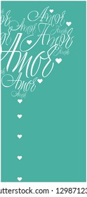 Flat vector illustration of heart from calligraphic "love" on turquoise background for Valentine`s Day cards, wedding design and decoration, greetings, invitations, banners, flyers, posters, web.
