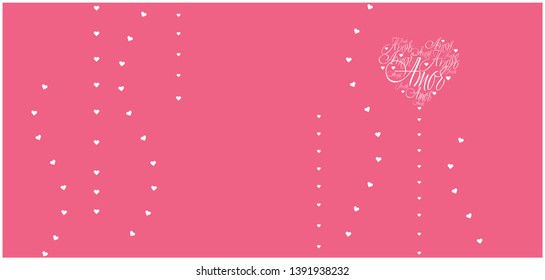 Flat vector illustration of heart from calligraphic "AMOR"- mean LOVE, written in Spanish, on pink background for Valentine`s Day cards, posters, prints, invitations, greetings, wedding design, web.