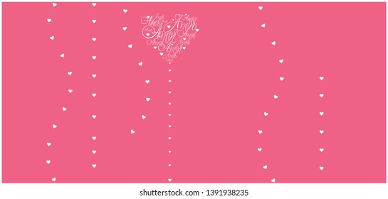 Flat vector illustration of heart from calligraphic "AMOR"- mean LOVE, written in Spanish, on pink background for Valentine`s Day cards, posters, invitations, greetings, wedding design, prints, web.